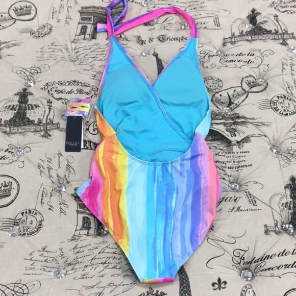 Rachel Roy Ombre Stripe Printed Halter Swimsuit - Picture 5 of 7